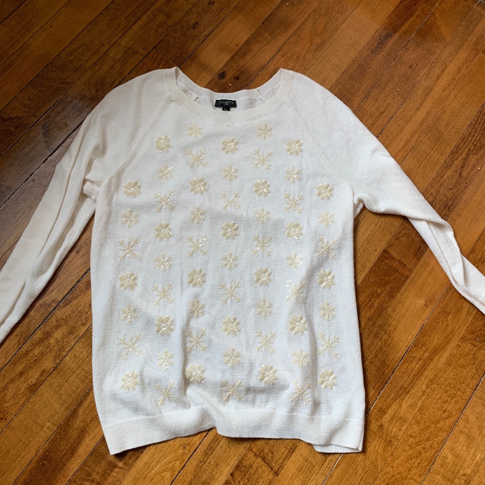 Talbots petites sequin snowflake sweater . NWOT‎
